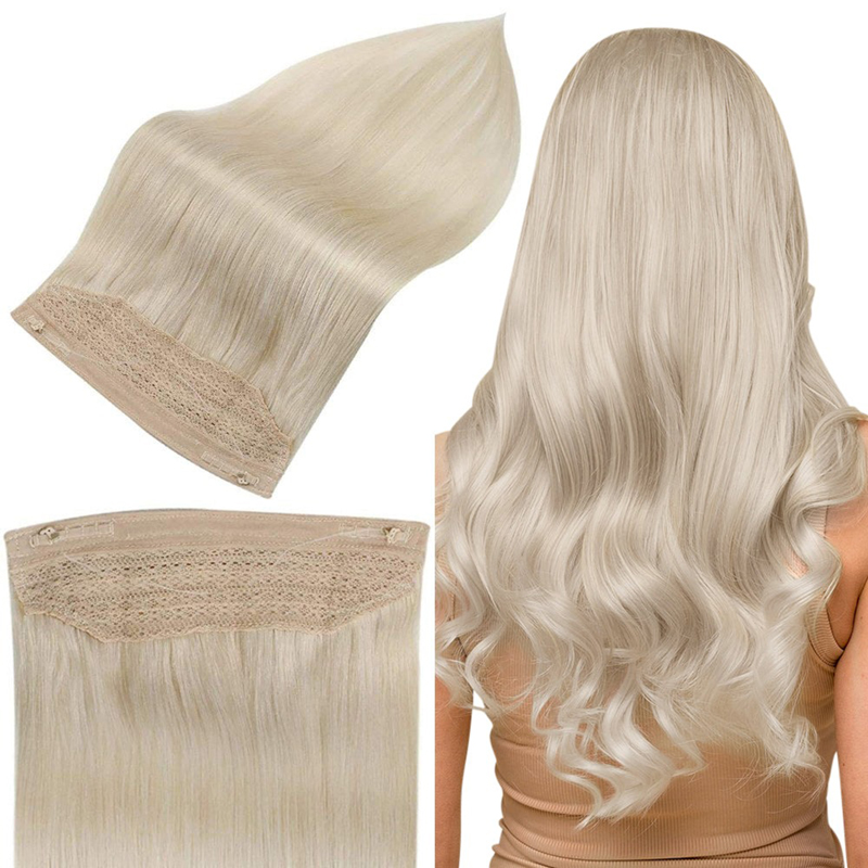 Halo-extensies van 100% echt haar Platinablond #60 100 g draadverlenging