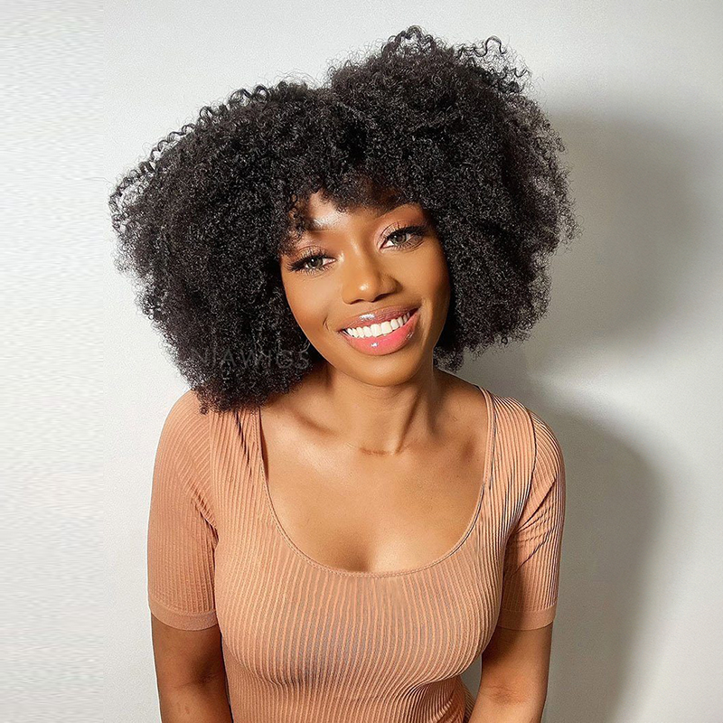 13 x 4 Afro Kinky krullende pruik met pony menselijk haar Lace Front pruiken