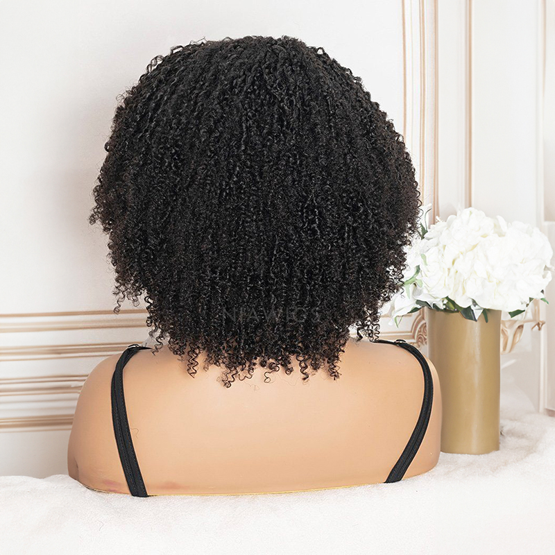 13 x 4 Afro Kinky krullende pruik met pony menselijk haar Lace Front pruiken