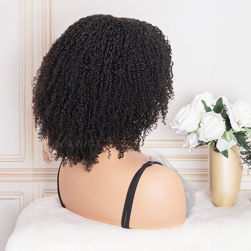 13 x 4 Afro Kinky krullende pruik met pony menselijk haar Lace Front pruiken
