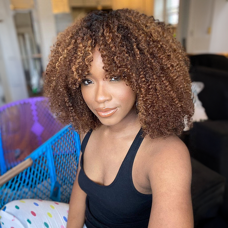 13 x 4 Afro Kinky krullende pruik met pony menselijk haar Lace Front pruiken