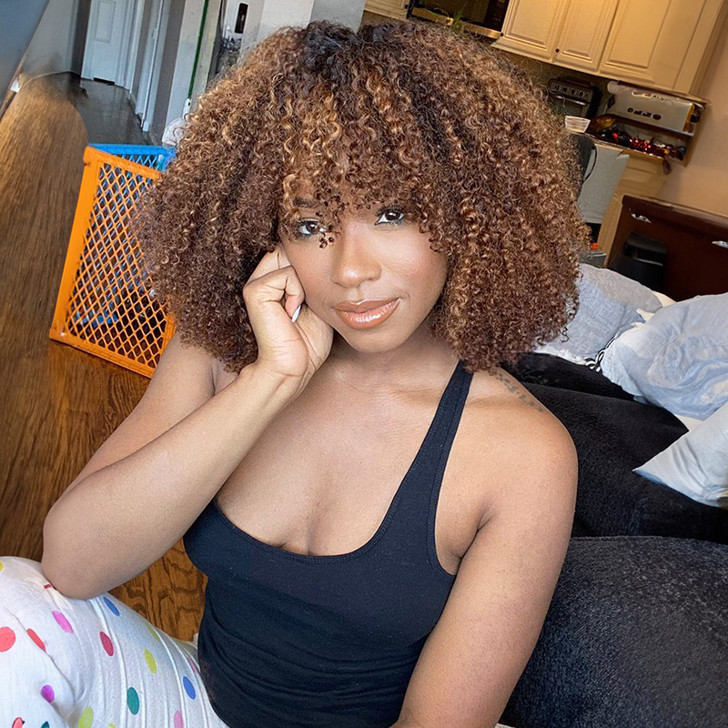 13 x 4 Afro Kinky krullende pruik met pony menselijk haar Lace Front pruiken