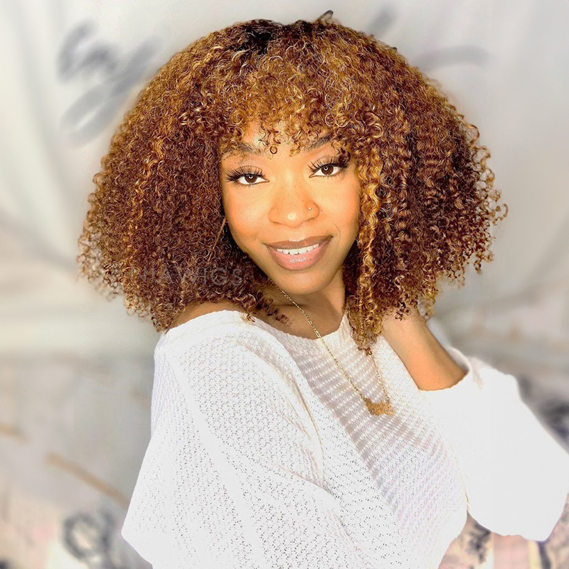 13 x 4 Afro Kinky krullende pruik met pony menselijk haar Lace Front pruiken