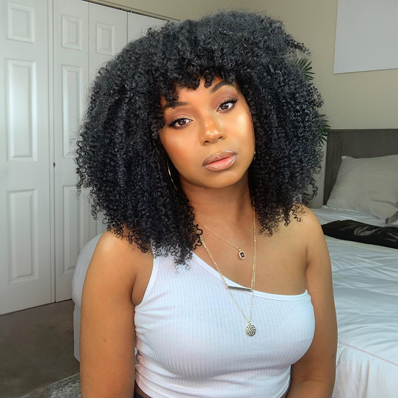 13 x 4 Afro Kinky krullende pruik met pony menselijk haar Lace Front pruiken
