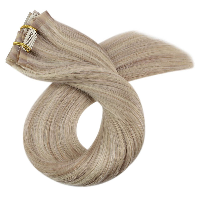 Ash Blonde PU Naadloze Clip In Remy Human Hair Extensions (#P18/613)