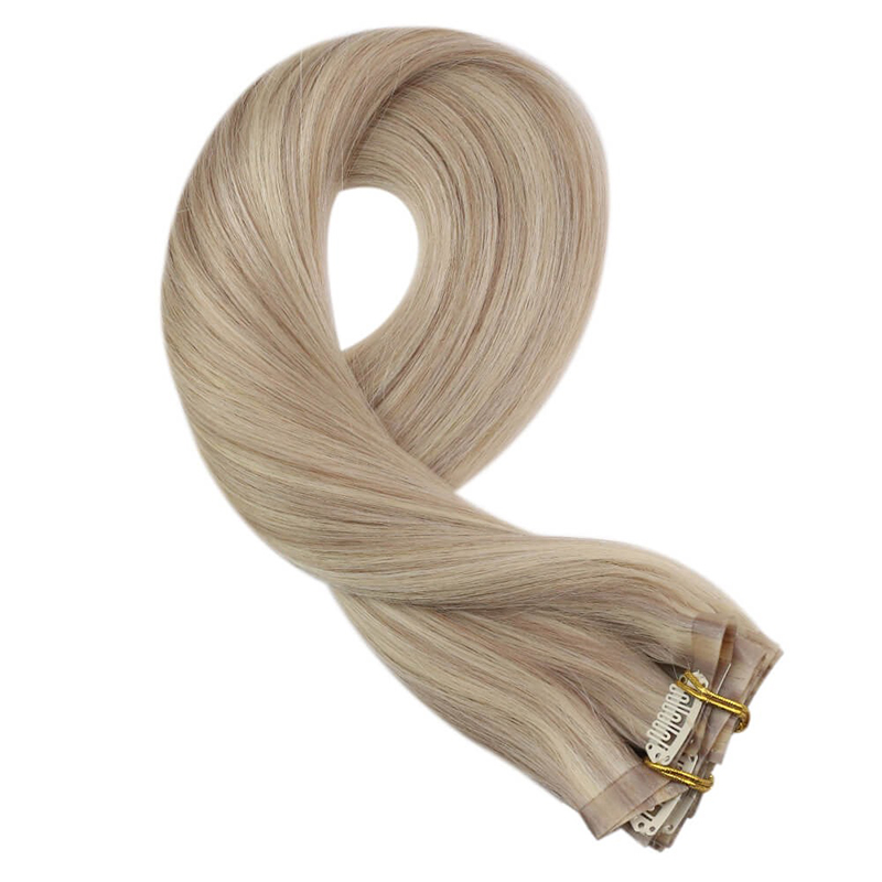 Ash Blonde PU Naadloze Clip In Remy Human Hair Extensions (#P18/613)