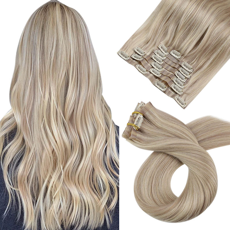 Ash Blonde PU Naadloze Clip In Remy Human Hair Extensions (#P18/613)
