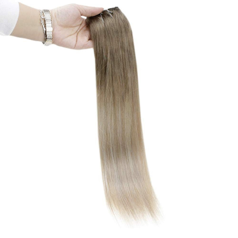 Balayage Halo Hair Extensions Menselijk haar Bruin en blond #8/60/18