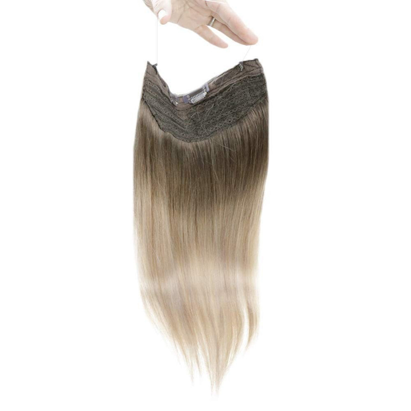 Balayage Halo Hair Extensions Menselijk haar Bruin en blond #8/60/18