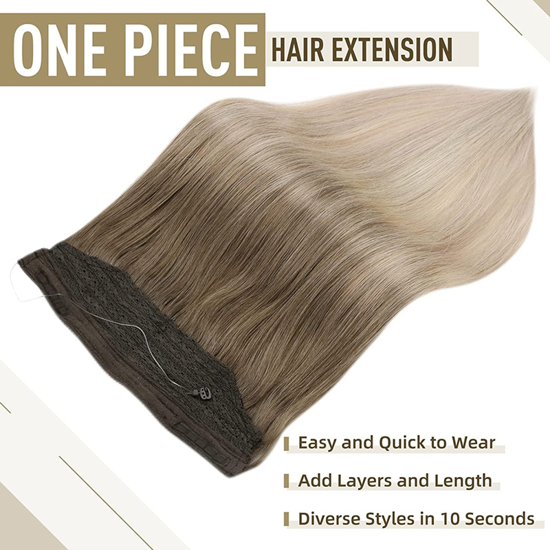 Balayage Halo Hair Extensions Menselijk haar Bruin en blond #8/60/18