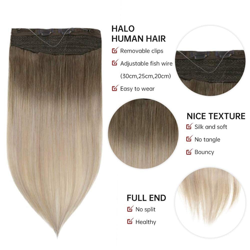Balayage Halo Hair Extensions Menselijk haar Bruin en blond #8/60/18