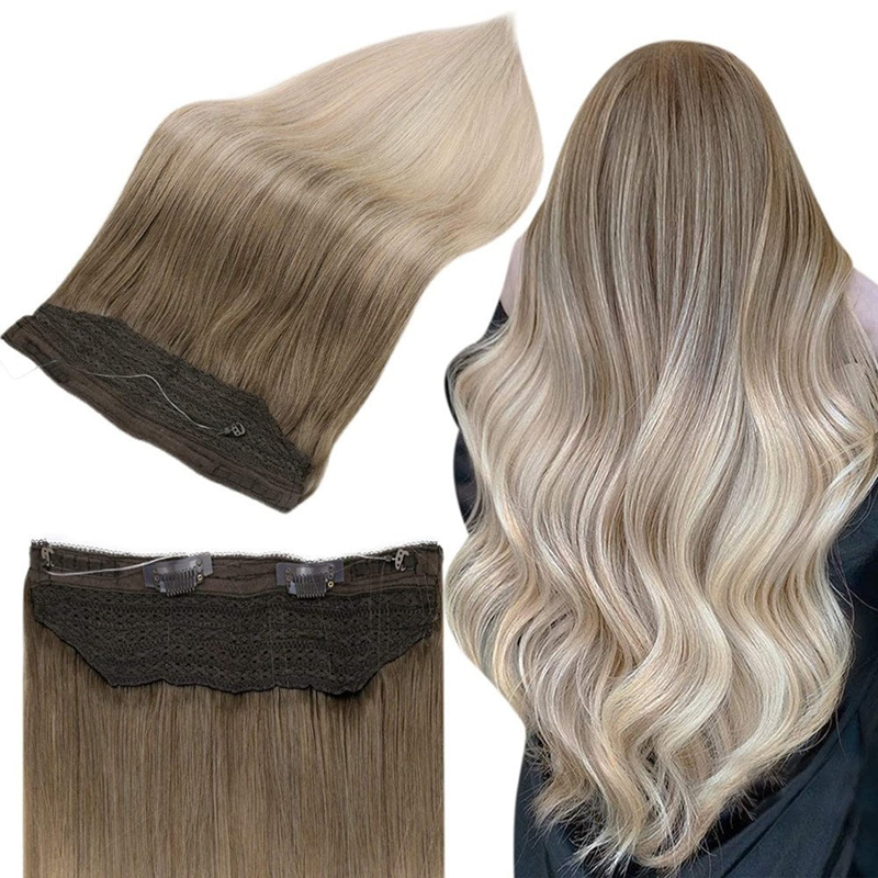 Balayage Halo Hair Extensions Menselijk haar Bruin en blond #8/60/18
