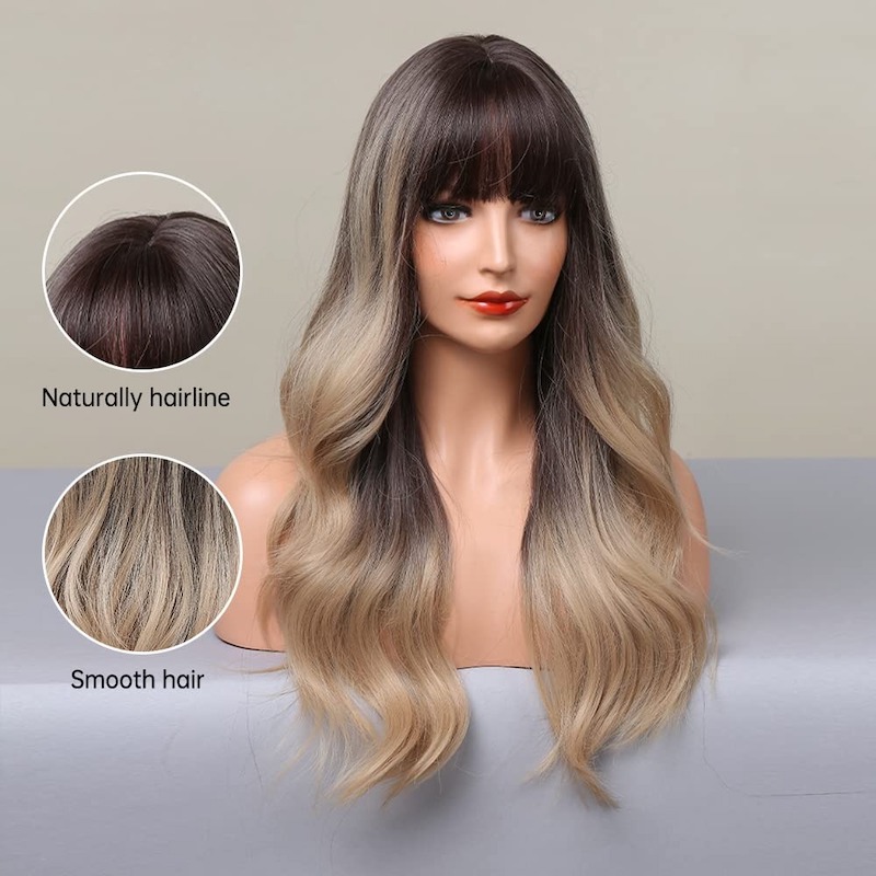 Blonde golfpruik Ombre grijs met pony Donkere wortels Synthetische krullende pruik