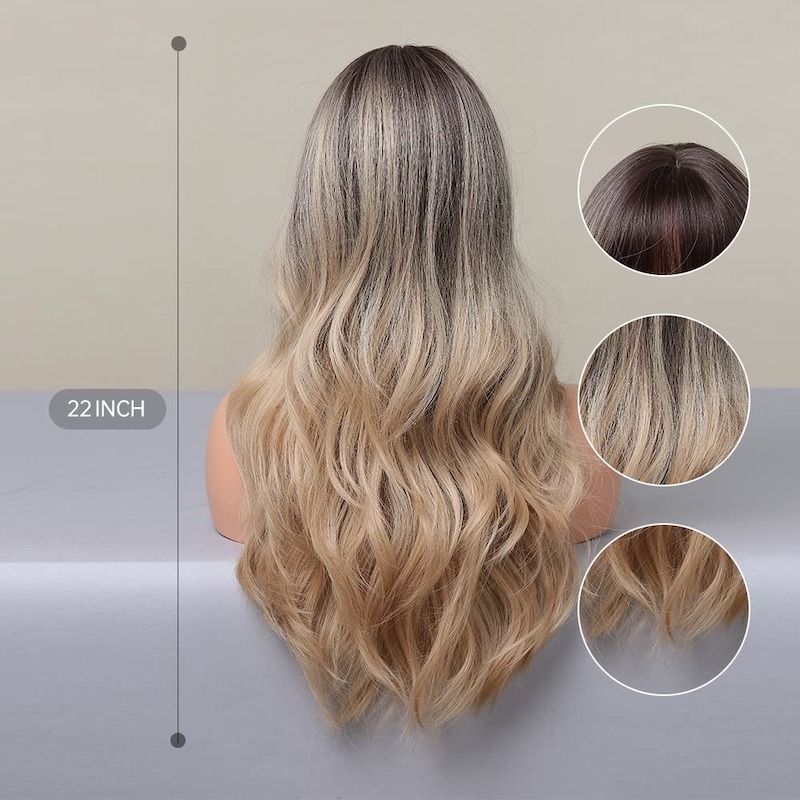 Blonde golfpruik Ombre grijs met pony Donkere wortels Synthetische krullende pruik