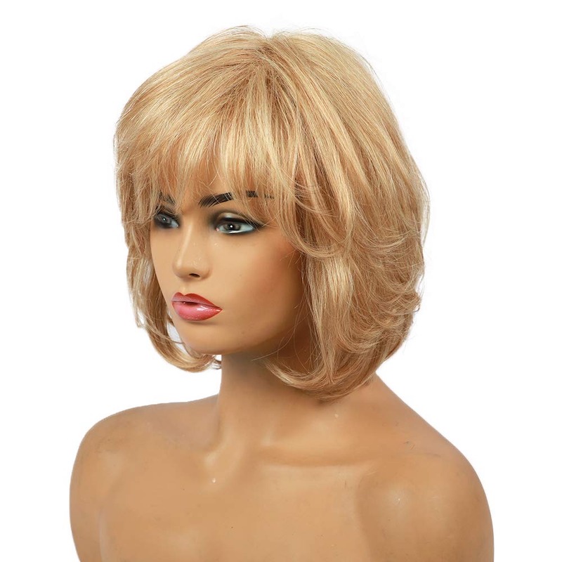 Blonde pruiken voor vrouwen Gezonde synthetische vezel gelaagde pruik zijdeel