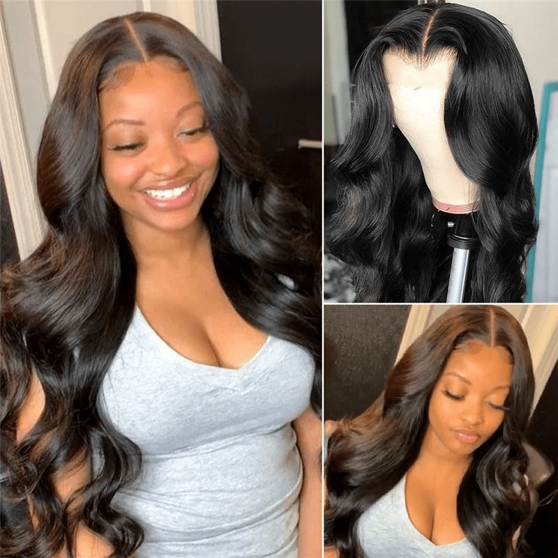 Transparante Kant 4x4 Sluiting Pruik Body Wave Lijmloze Menselijk Haar Pruiken