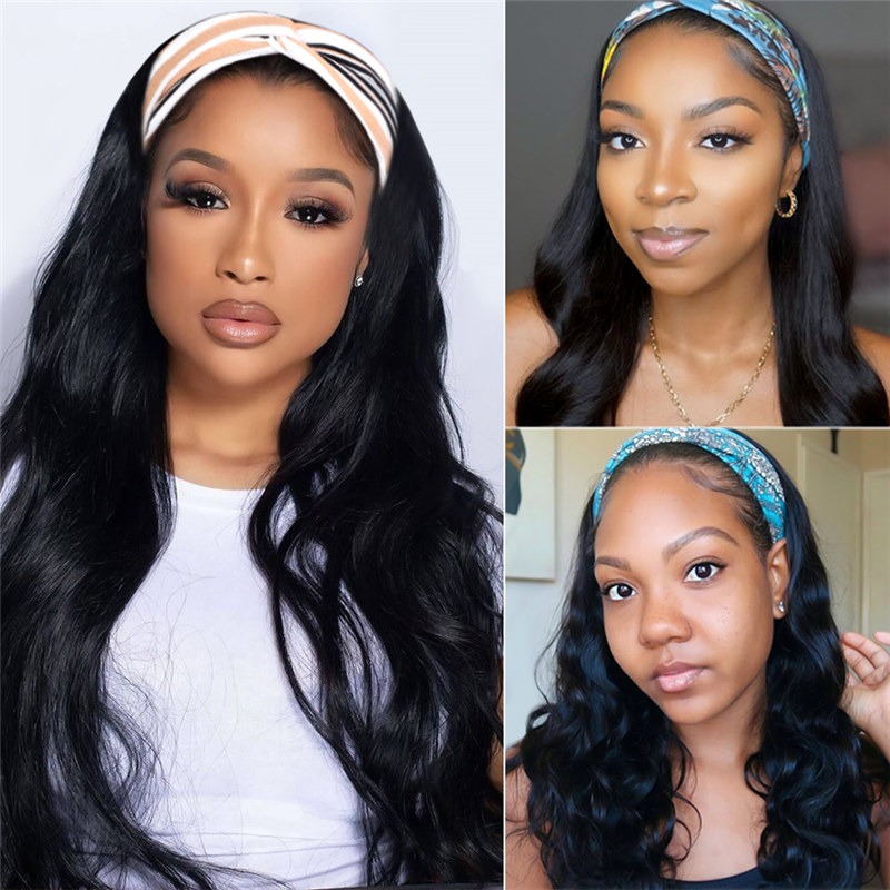 Body Wave Hoofdband Pruik Mensenhaar 150% Dichtheid 18 Inch Wear and Go