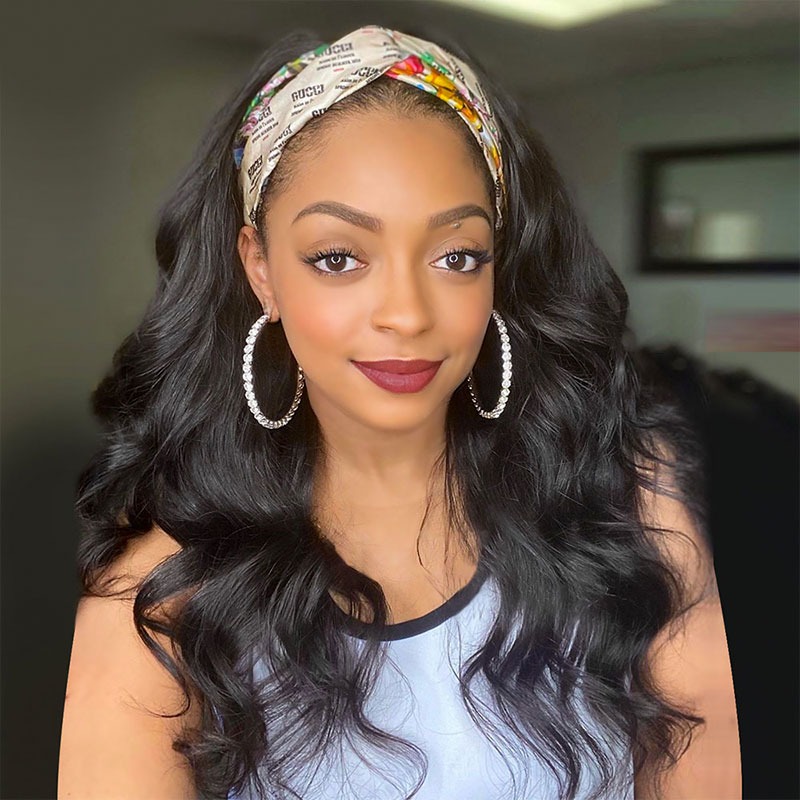Body Wave Hoofdband Pruik Mensenhaar 150% Dichtheid 18 Inch Wear and Go
