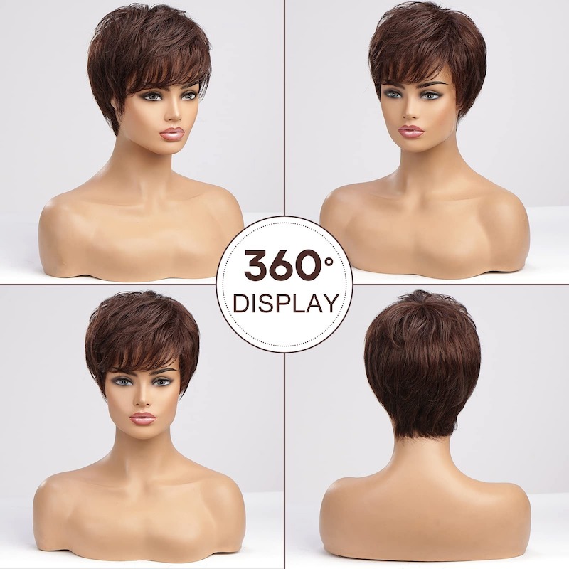 Bruine synthetische pruik Pixie Cut voor dames gelaagde stijl dagelijkse pruiken