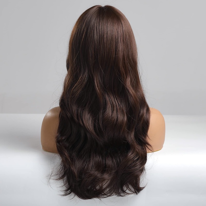 Bruine pruik met pony Body Wave-pruik Synthetische pruiken Natuurlijk ogend
