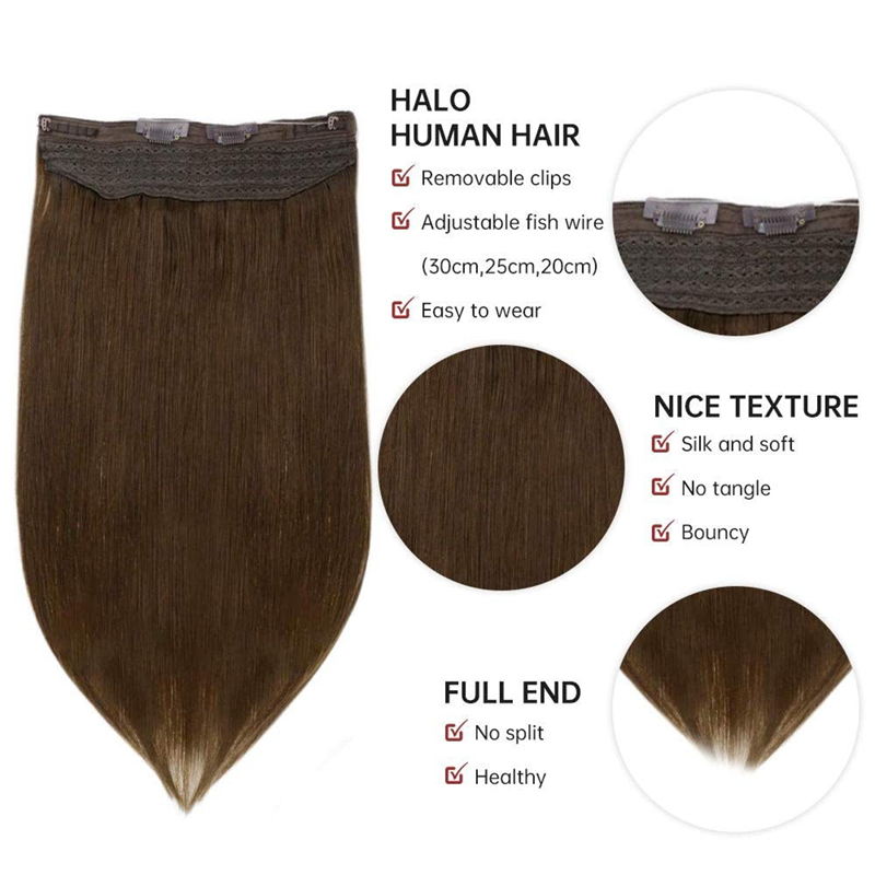 Donkerbruin #4 Halo-extensie van echt haar 100 g onzichtbare halo-haarextensies