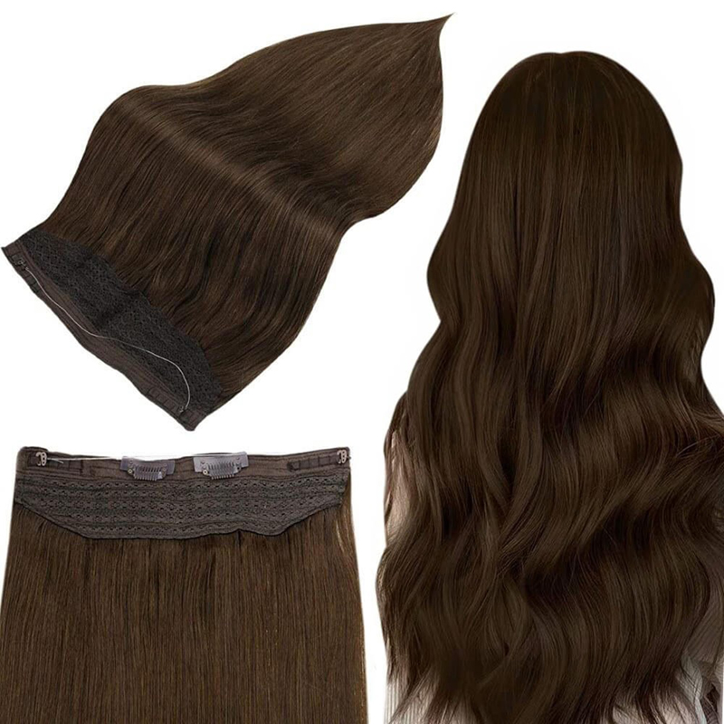 Donkerbruin #4 Halo-extensie van echt haar 100 g onzichtbare halo-haarextensies