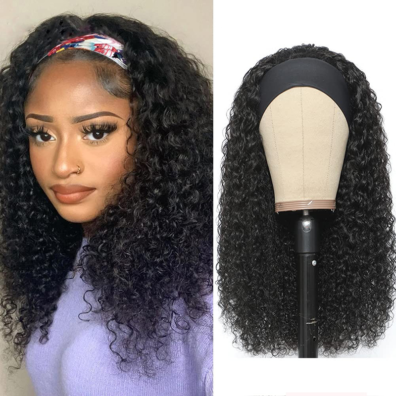 Deep Wave Headband Wigs Human Hair None Lace Wigs 150% Density With Baby Hair