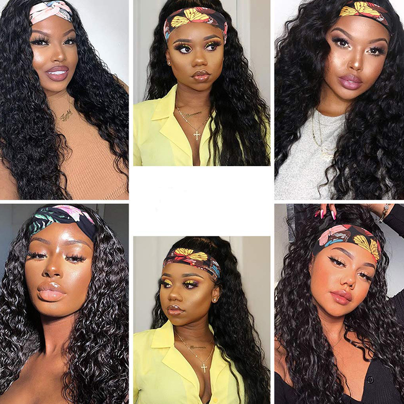 Diepe Golf Hoofdband Pruiken Menselijk Haar Geen Lace Wigs 150% Dichtheid Met Babyhaar