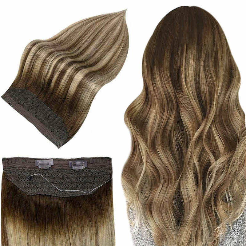Halo Hair Extensions Bruin Highlight Blonde Fish Wire Extensions #4/27/4