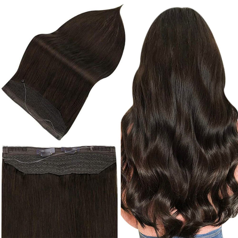 Halo Hair Extensions Donkerbruin #2 Onzichtbare visdraadextensies