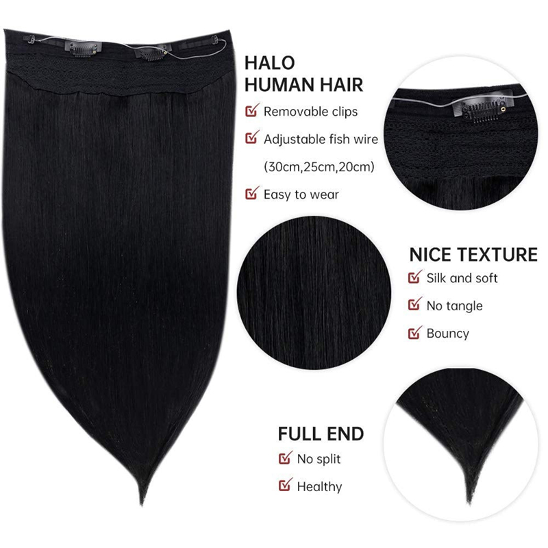 Halo Human Hair Extension 100g Jet Black #1 Onzichtbare Halo Hair Extensions