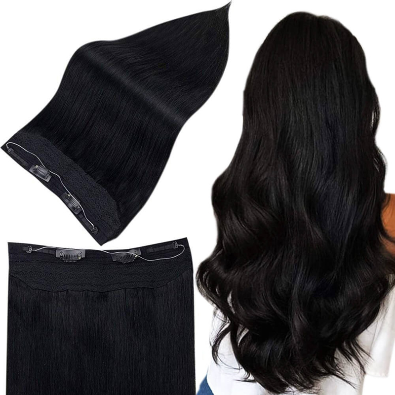 Halo Human Hair Extension 100g Jet Black #1 Onzichtbare Halo Hair Extensions