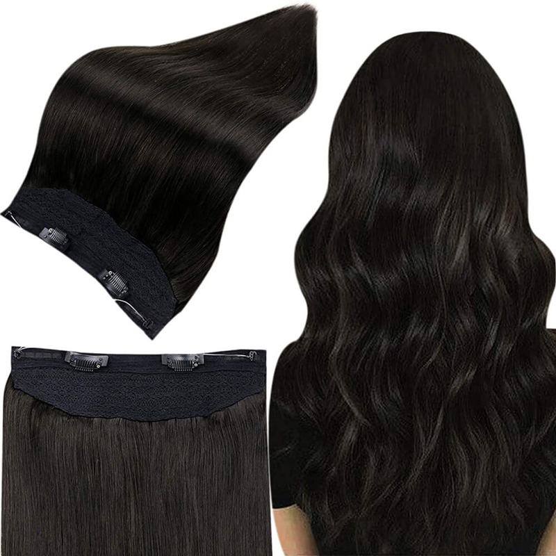 Halo Human Hair Extension 100g Off Black #1B Onzichtbare Halo Hair Extensions