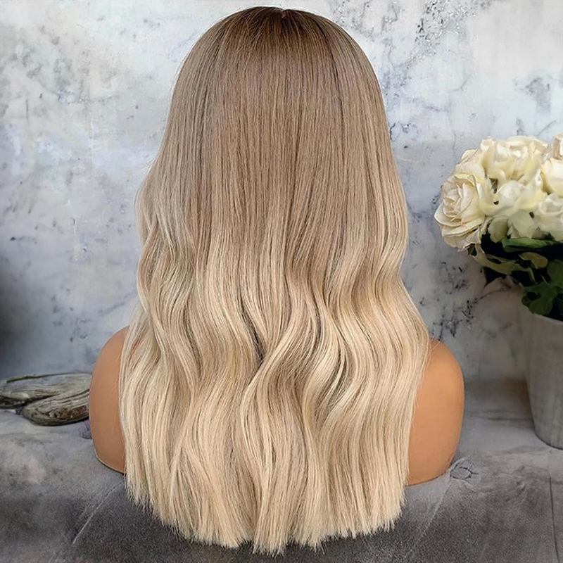 Markeer asblonde golvende 13x4 kanten pruik lijmloze voorkant pruik van echt haar