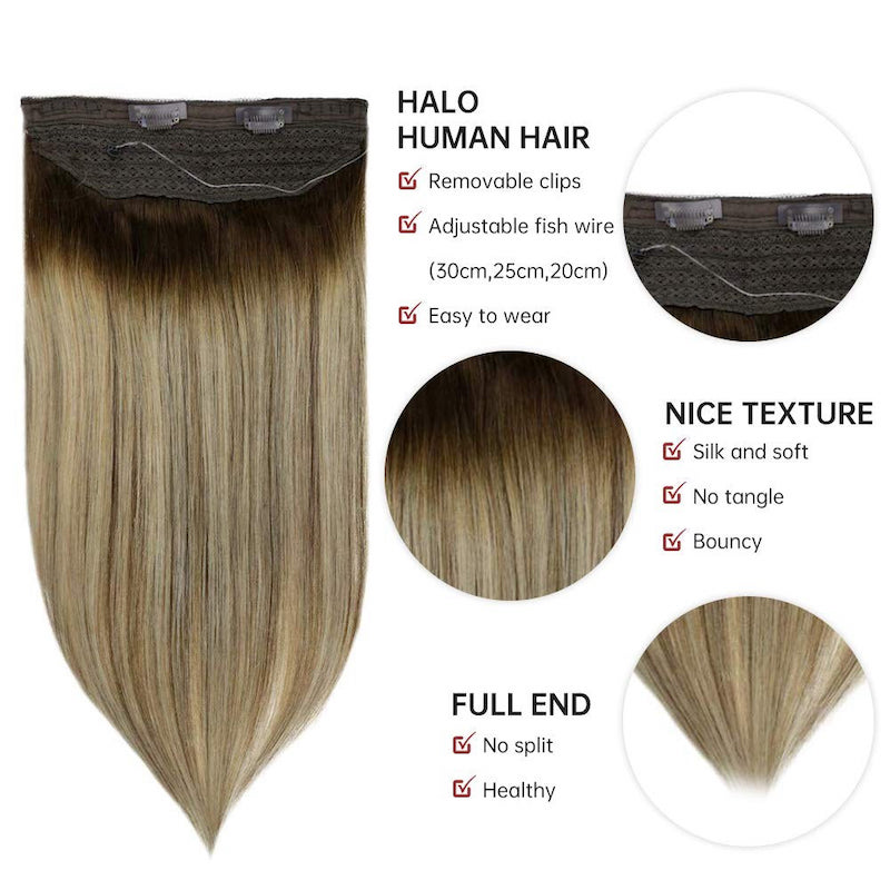 Markeer Blonde Halo Haarextensies Bruine Visdraadextensies #4/24/4