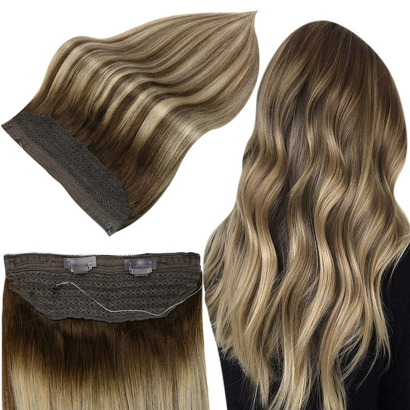 Markeer Blonde Halo Haarextensies Bruine Visdraadextensies #4/24/4