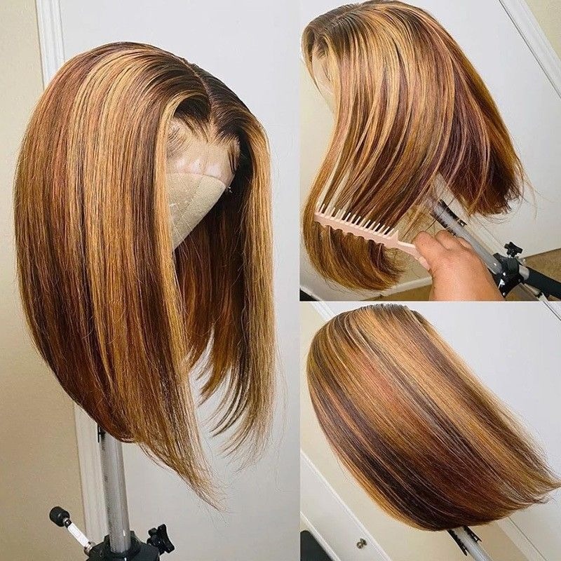 Highlight Bob Pruik Menselijk haar Honingblonde Bob, vooraf geplukt met babyhaar