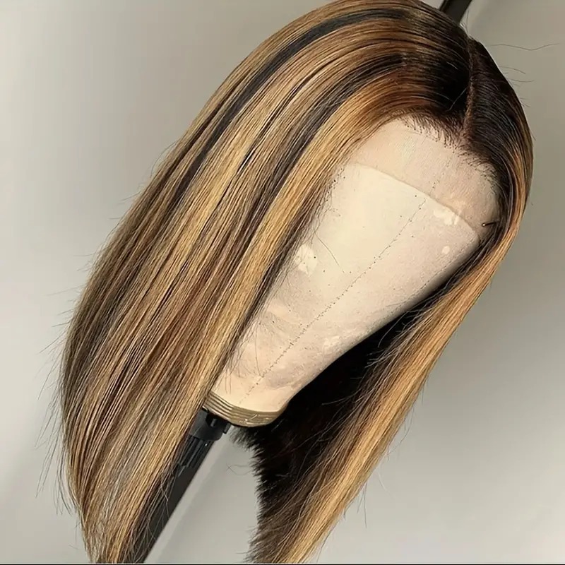 Highlight Bob Pruik Menselijk haar Honingblonde Bob, vooraf geplukt met babyhaar