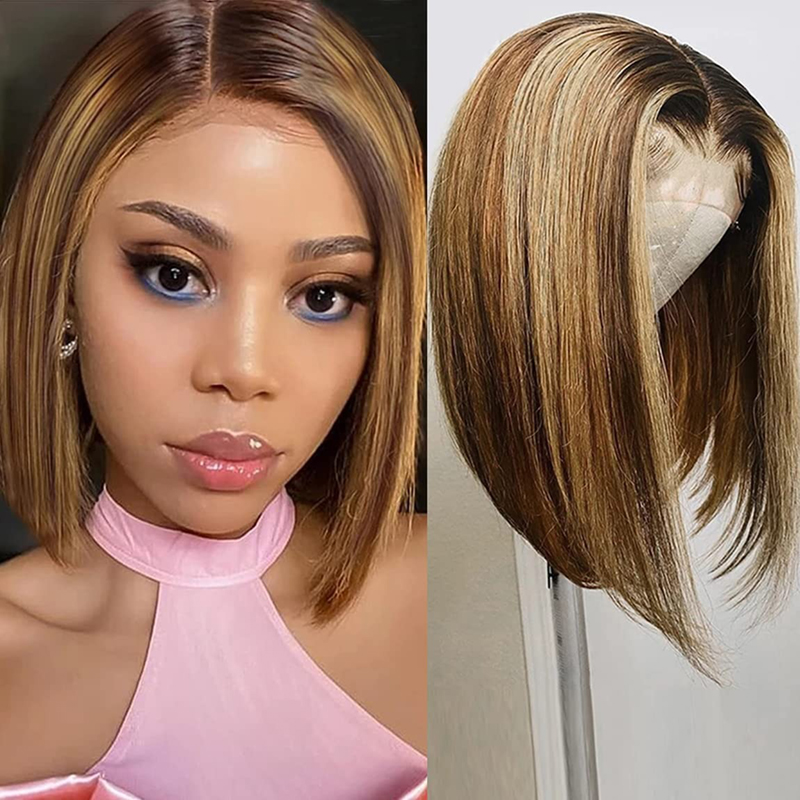 Highlight Bob Pruik Menselijk haar Honingblonde Bob, vooraf geplukt met babyhaar