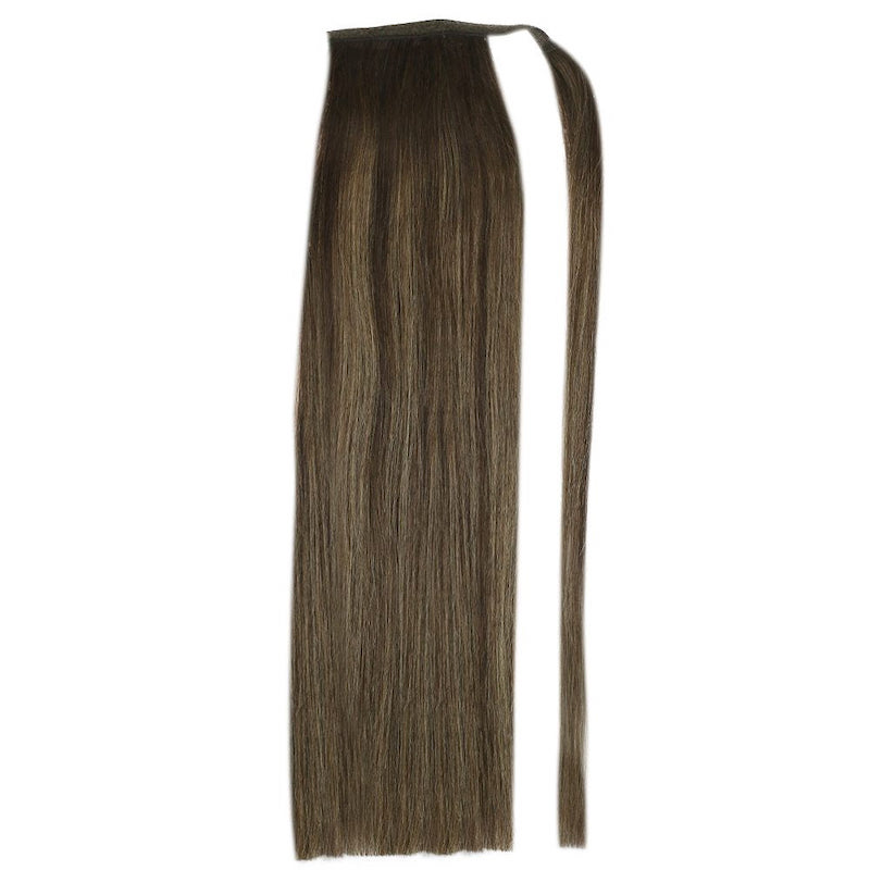 Echt haar paardenstaartextensies Balayage Hoogtepunten #2/8/2 100G Recht