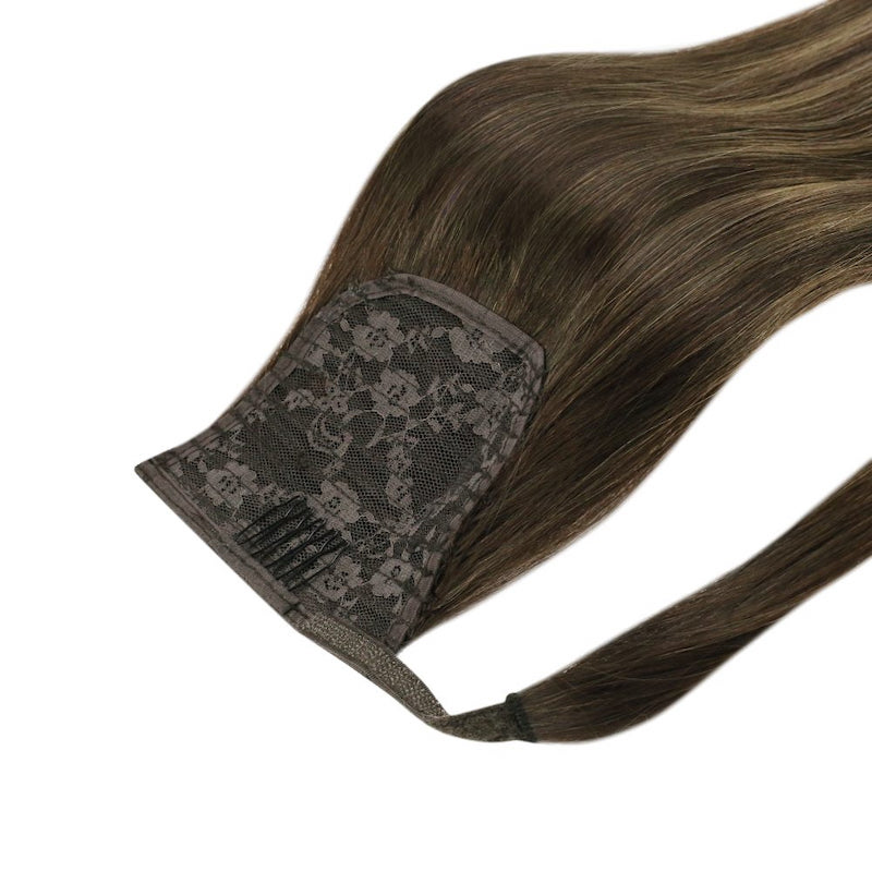 Echt haar paardenstaartextensies Balayage Hoogtepunten #2/8/2 100G Recht