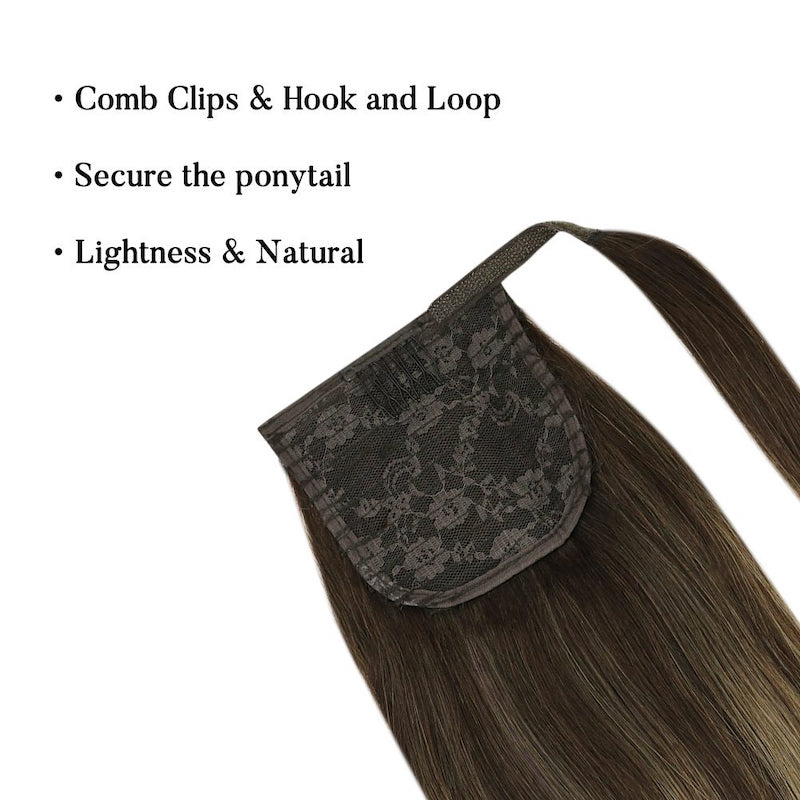 Echt haar paardenstaartextensies Balayage Hoogtepunten #2/8/2 100G Recht