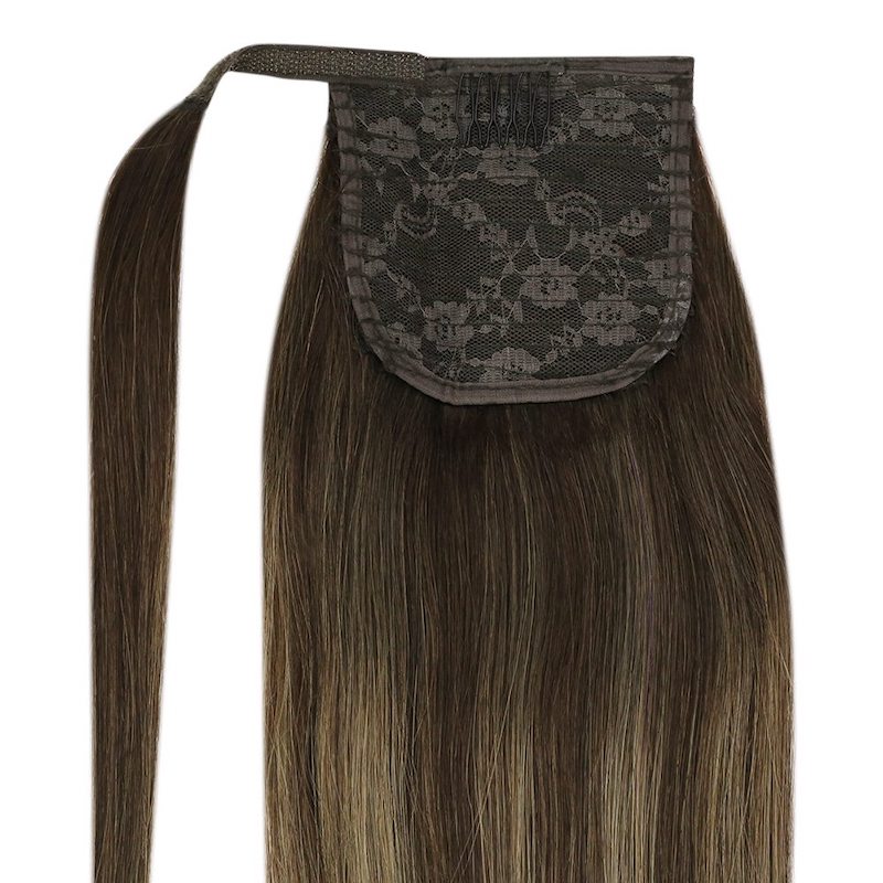 Echt haar paardenstaartextensies Balayage Hoogtepunten #2/8/2 100G Recht