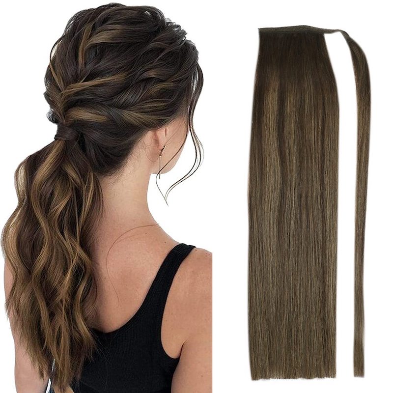 Echt haar paardenstaartextensies Balayage Hoogtepunten #2/8/2 100G Recht