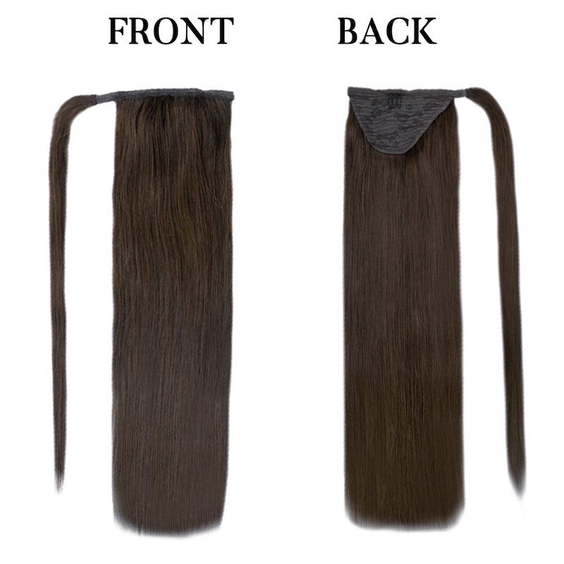 Echt haar paardenstaartextensies wikkel rond clip in 100G #2 donkerbruin