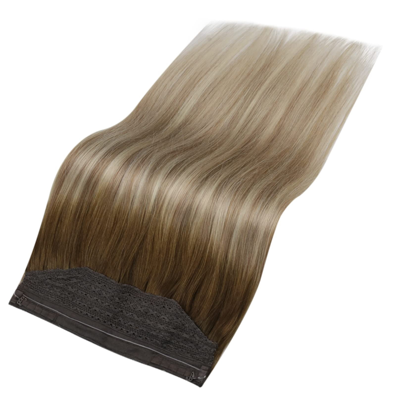 Onzichtbare draadhaarextensions Echt haar Ombre bruin en blond 100 g