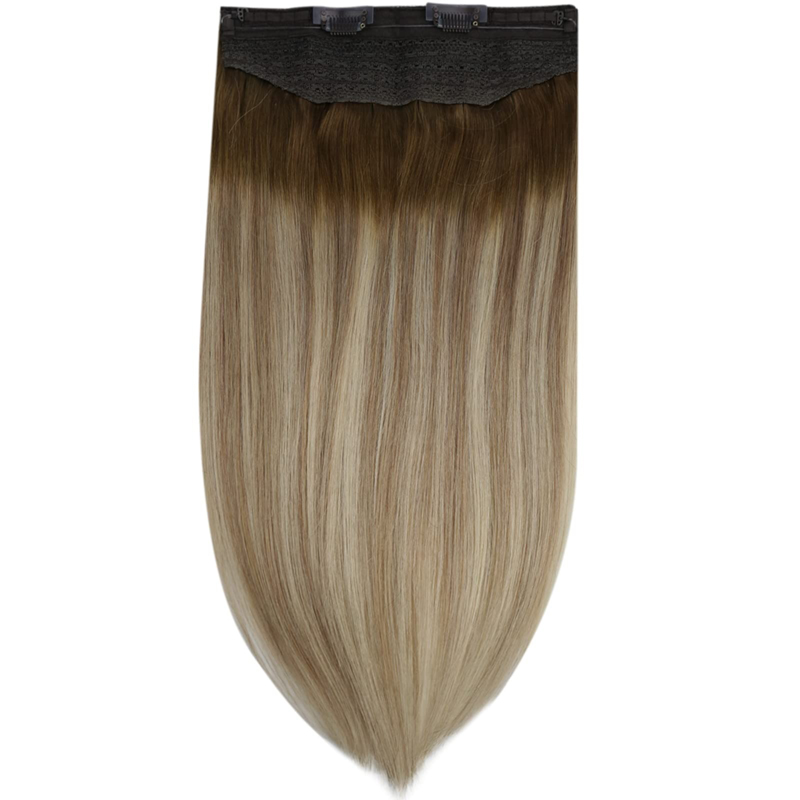 Onzichtbare draadhaarextensions Echt haar Ombre bruin en blond 100 g