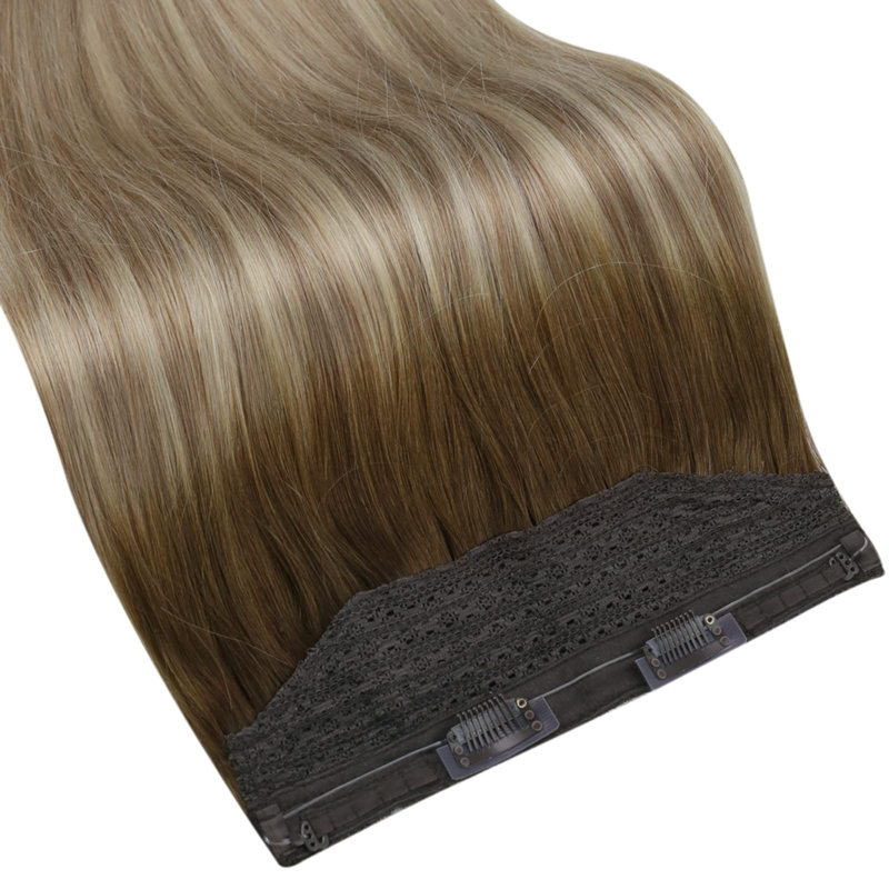 Onzichtbare draadhaarextensions Echt haar Ombre bruin en blond 100 g