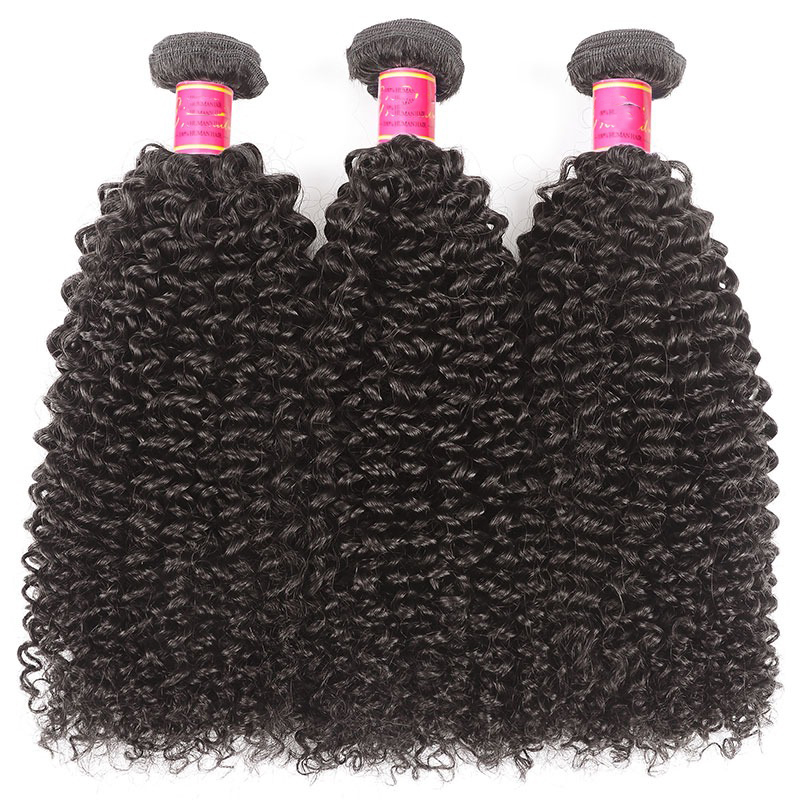 Kinky krullend haarweefsel 3 bundels menselijk haar inslagextensies