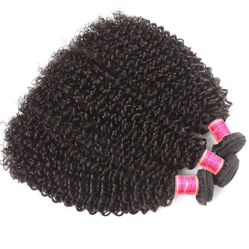 Kinky krullend haarweefsel 3 bundels menselijk haar inslagextensies